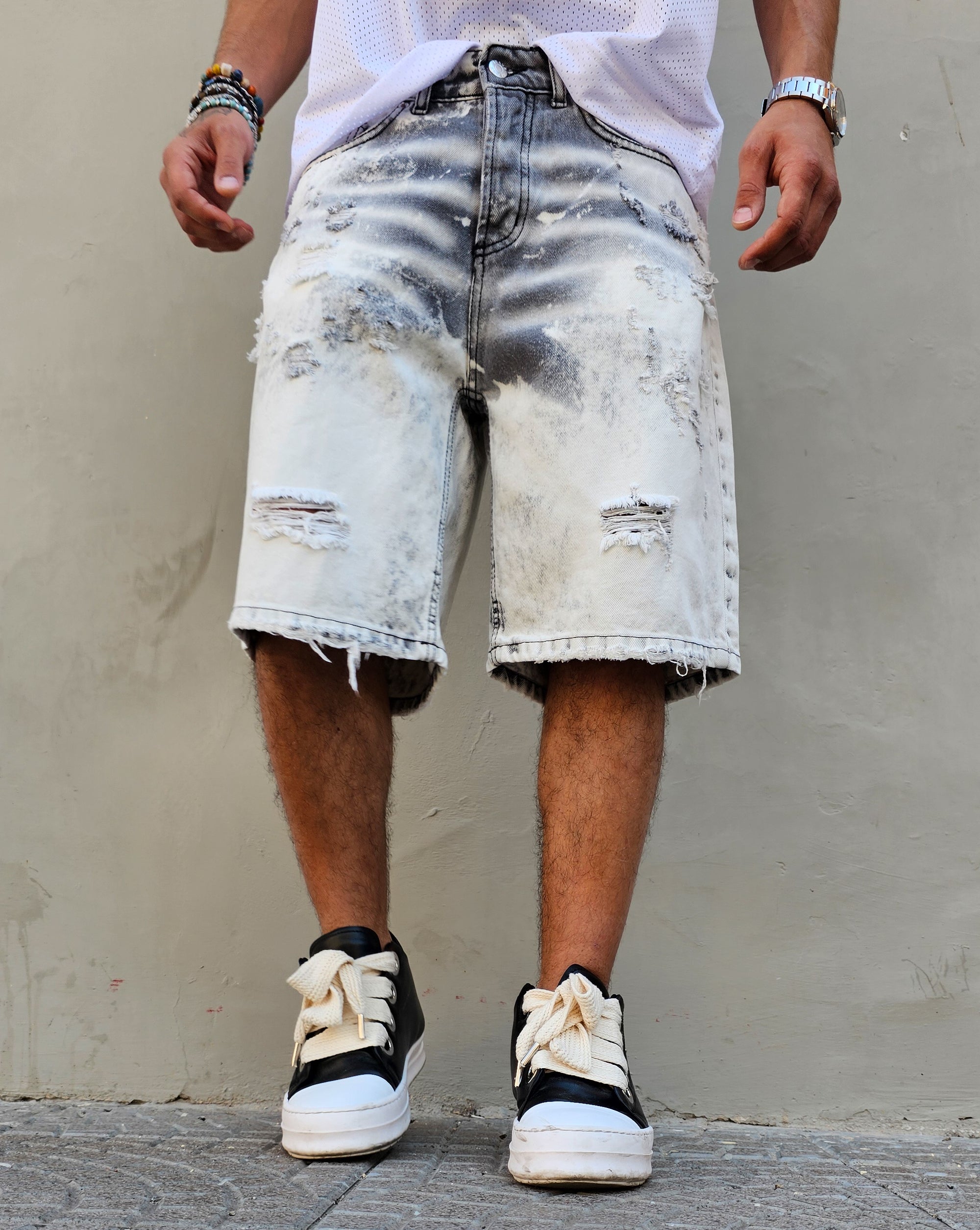 Bermuda Jeans Slavato White Grey