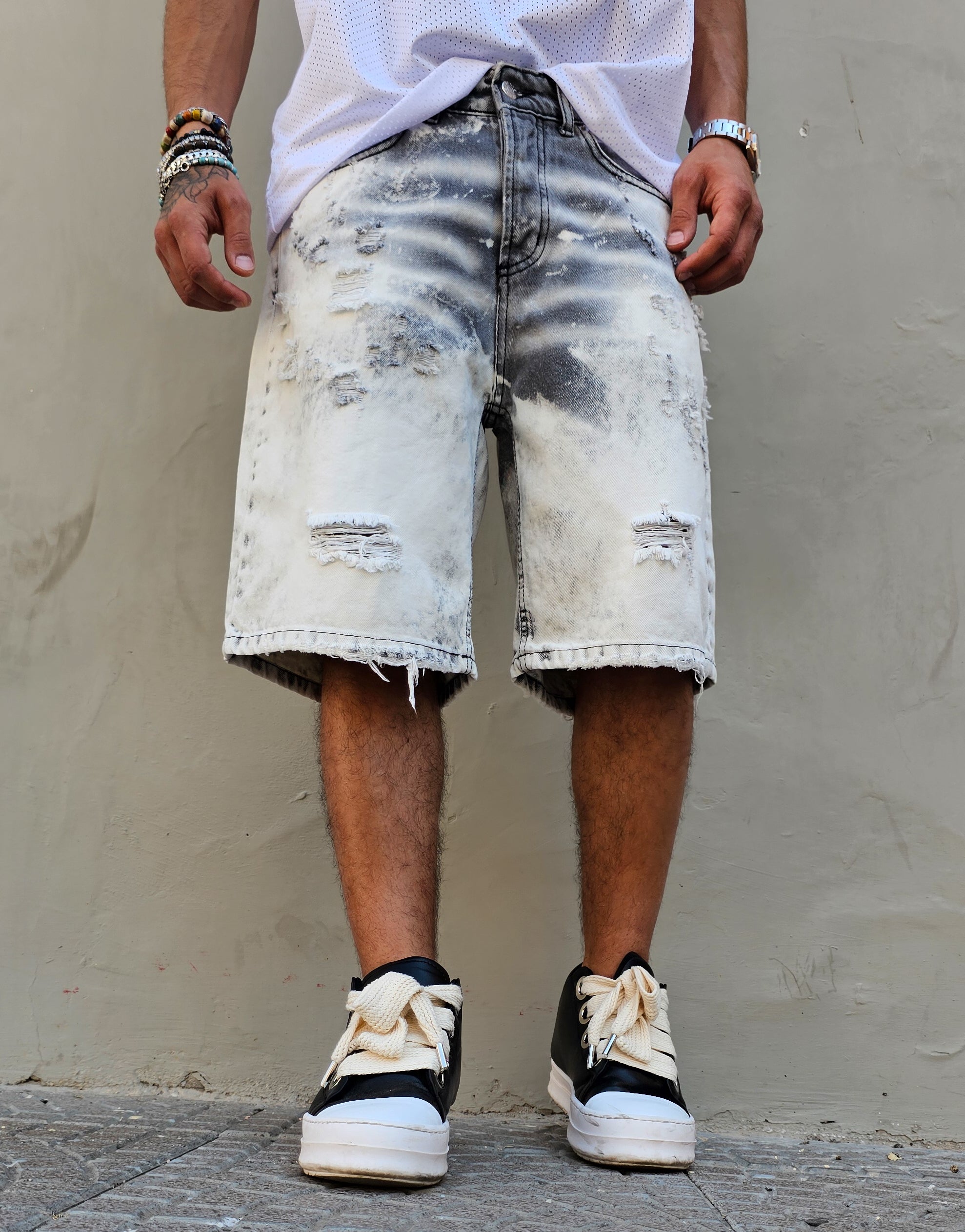 Bermuda Jeans Slavato White Grey