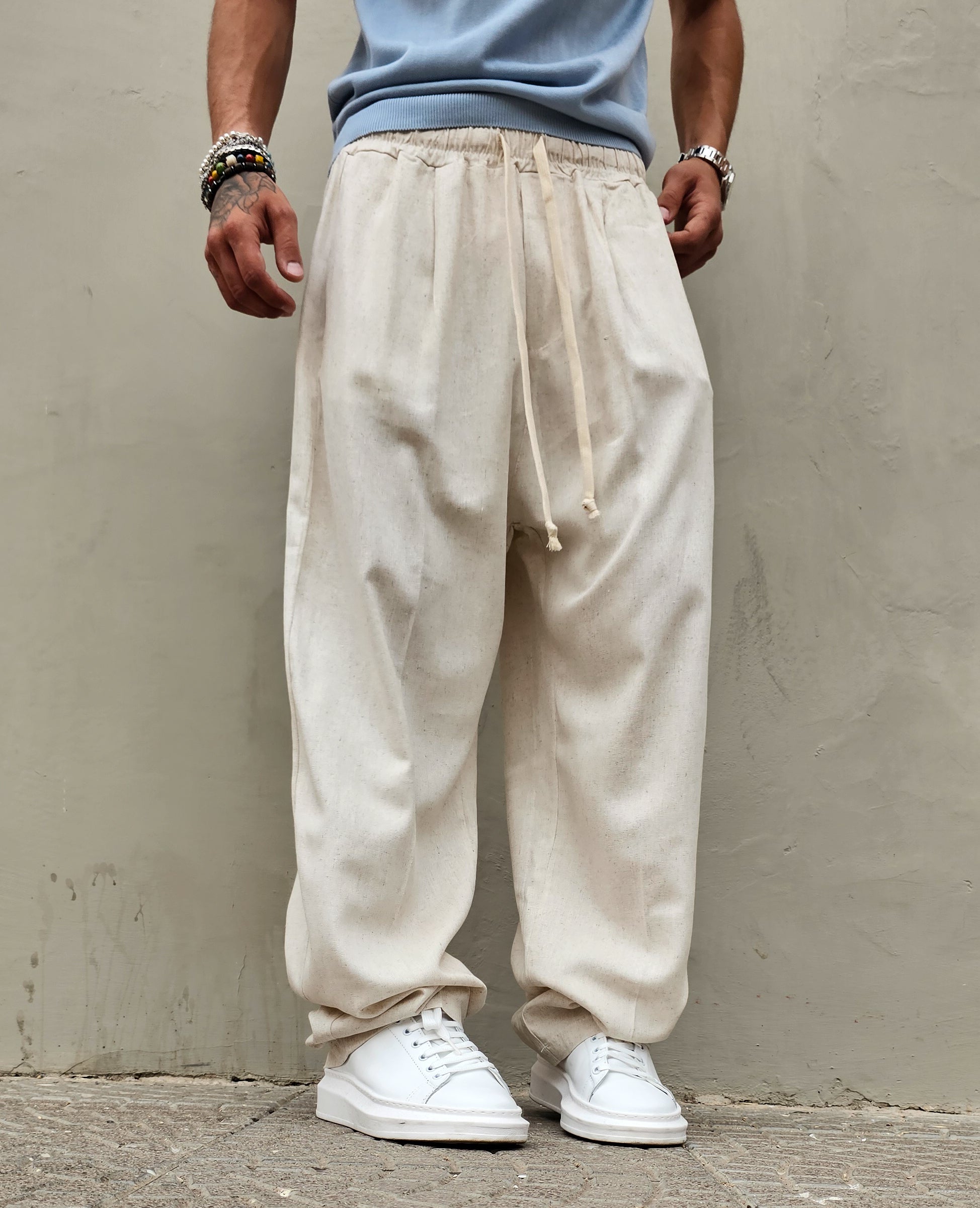 Pantalone Baggy In Lino Molla