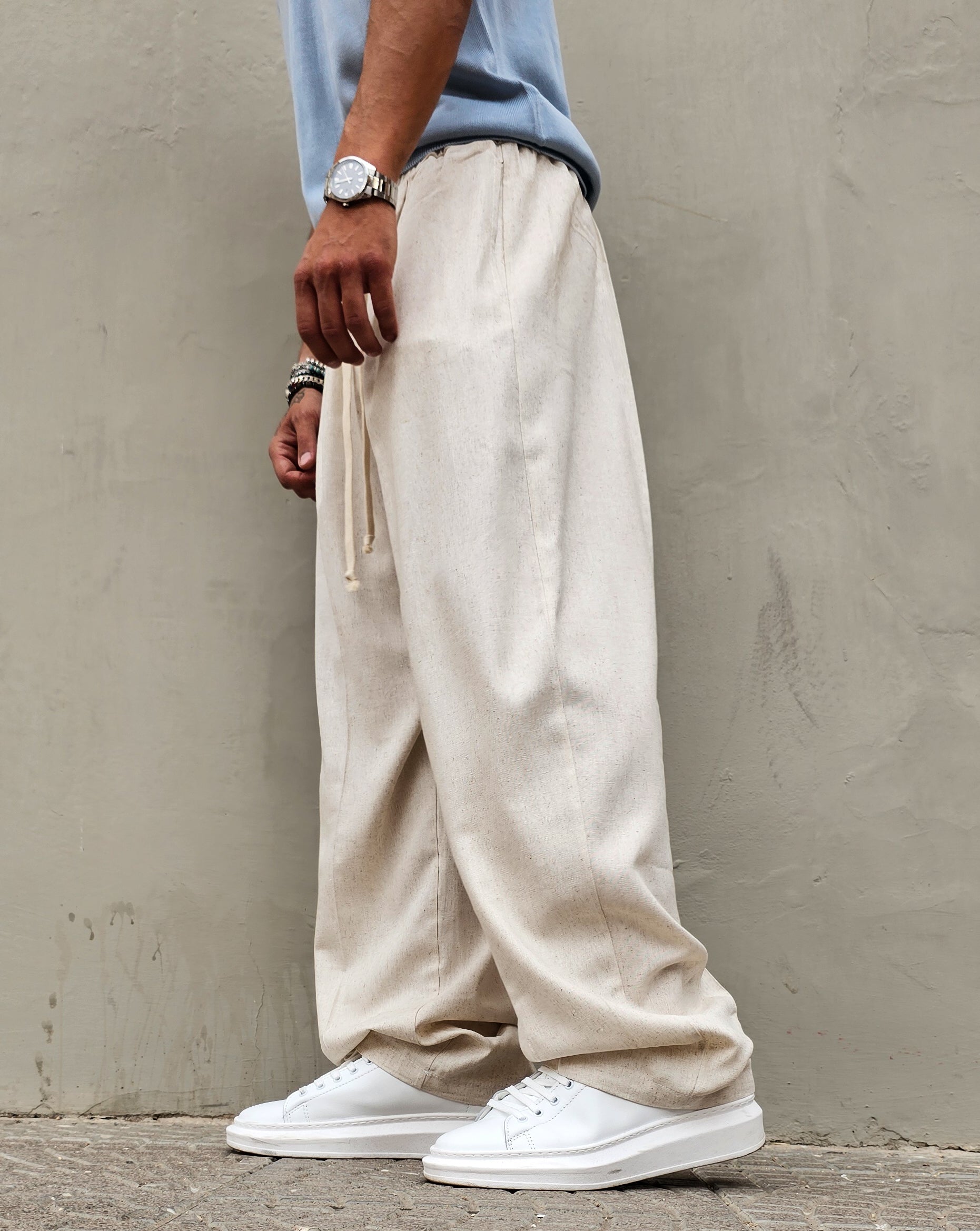 Pantalone Baggy In Lino Molla
