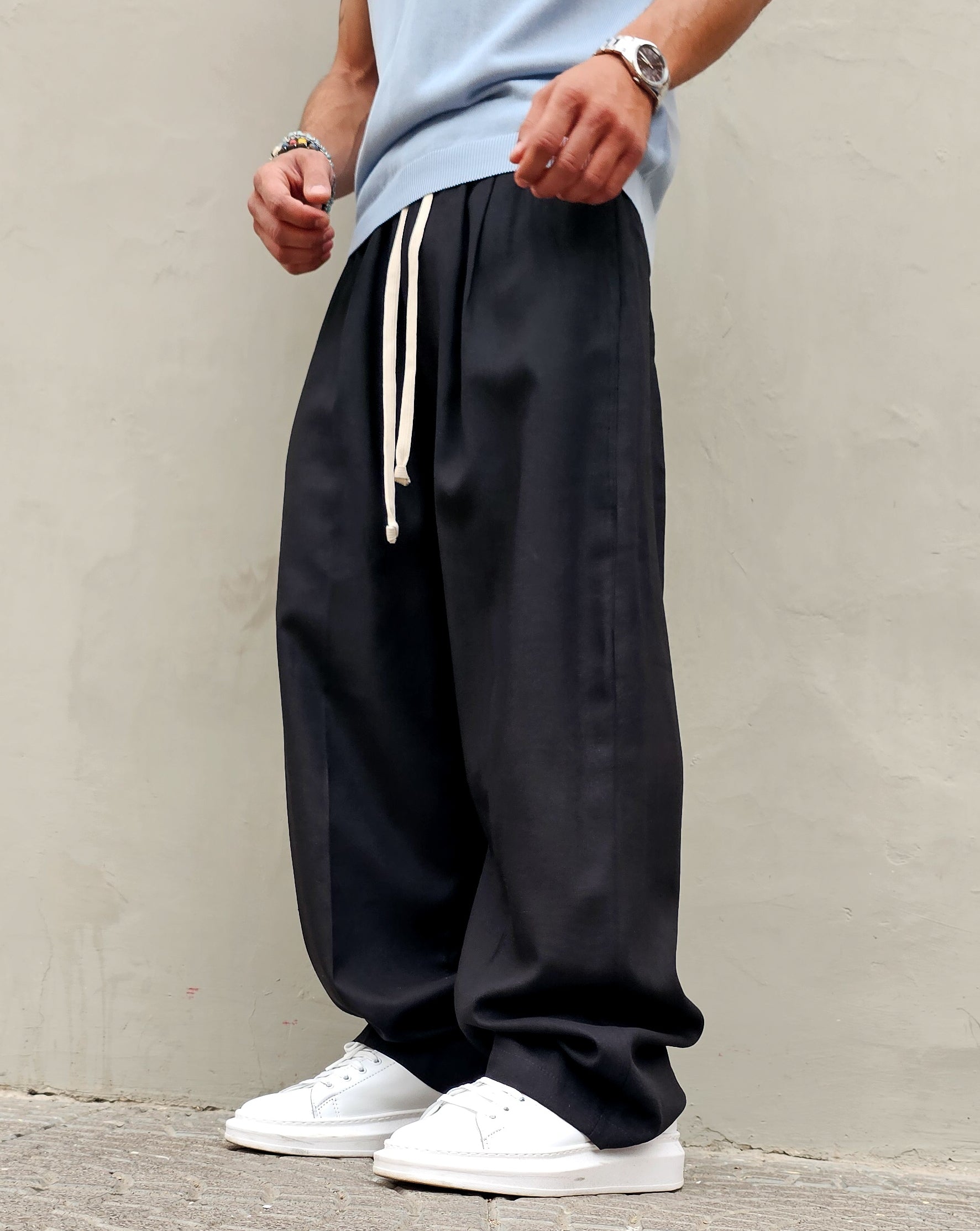 Pantalone Baggy In Lino Molla