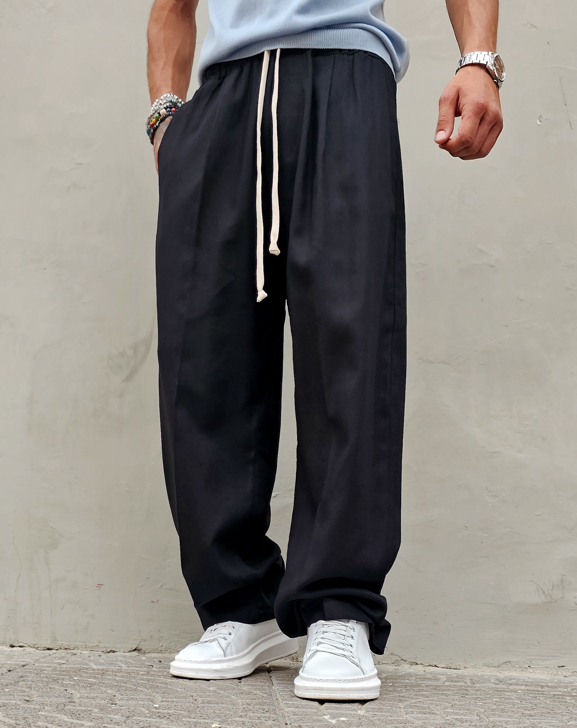 Pantalone Baggy In Lino Molla