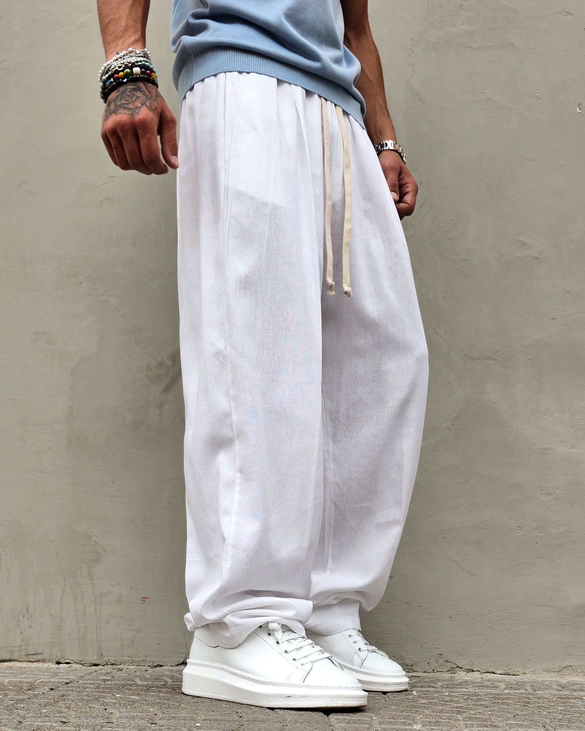 Pantalone Baggy In Lino Molla