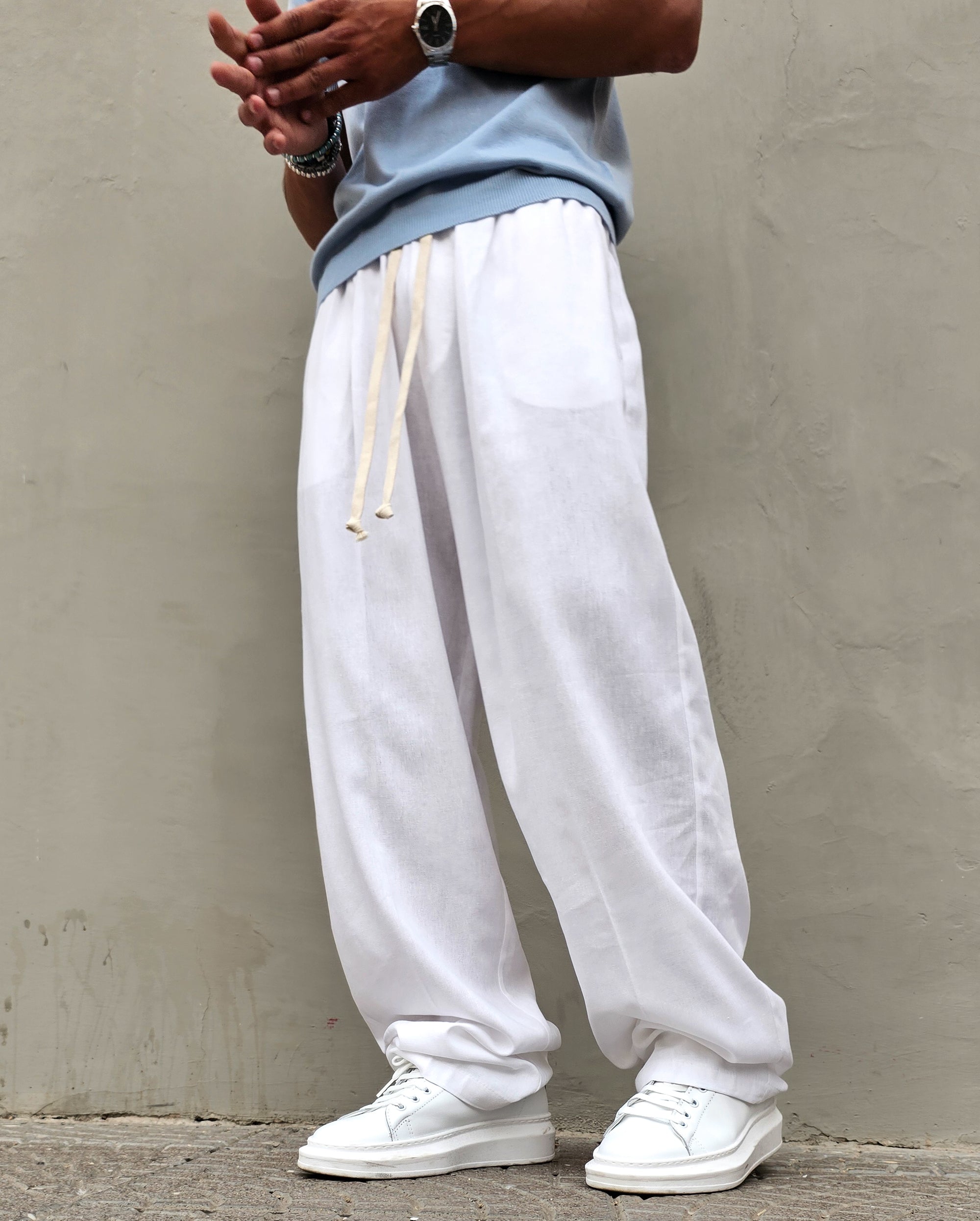 Pantalone Baggy In Lino Molla