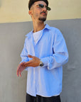 Camicia Rigata Celeste Semi Over