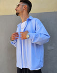 Camicia Rigata Celeste Semi Over