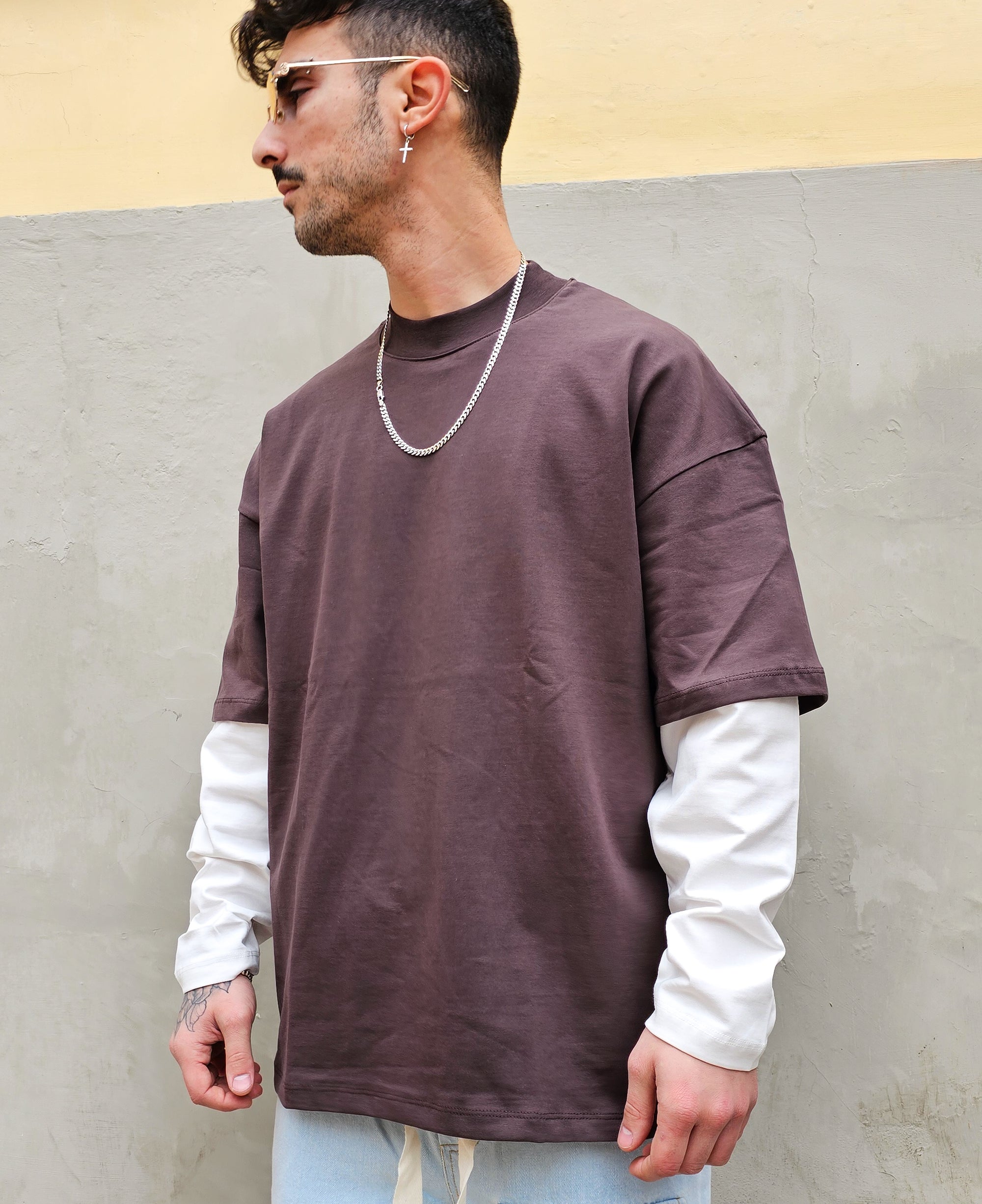 T-shirt Manica Contrasto in Cotone