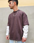 T-shirt Manica Contrasto in Cotone